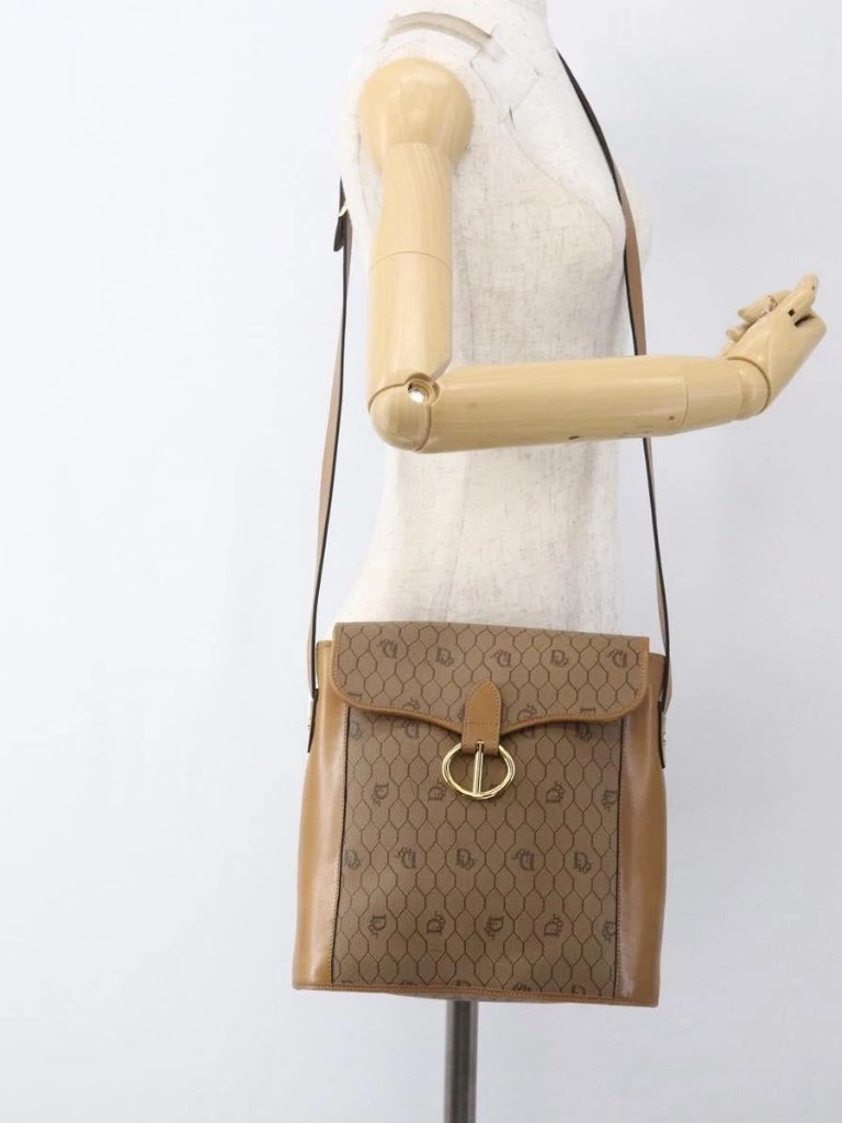 Christian Dior Honeycomb Canvas Shoulder Bag Pvc Brown Gold